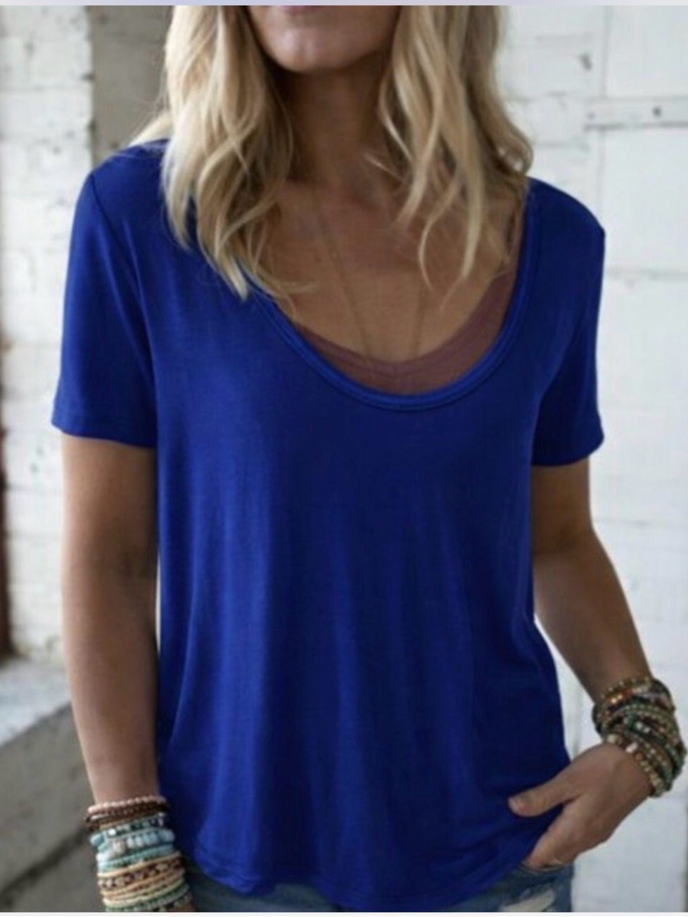 Three Bird Nest Scoop Neck Lightweight High-Low Navy Blue Bralette Tee NWT